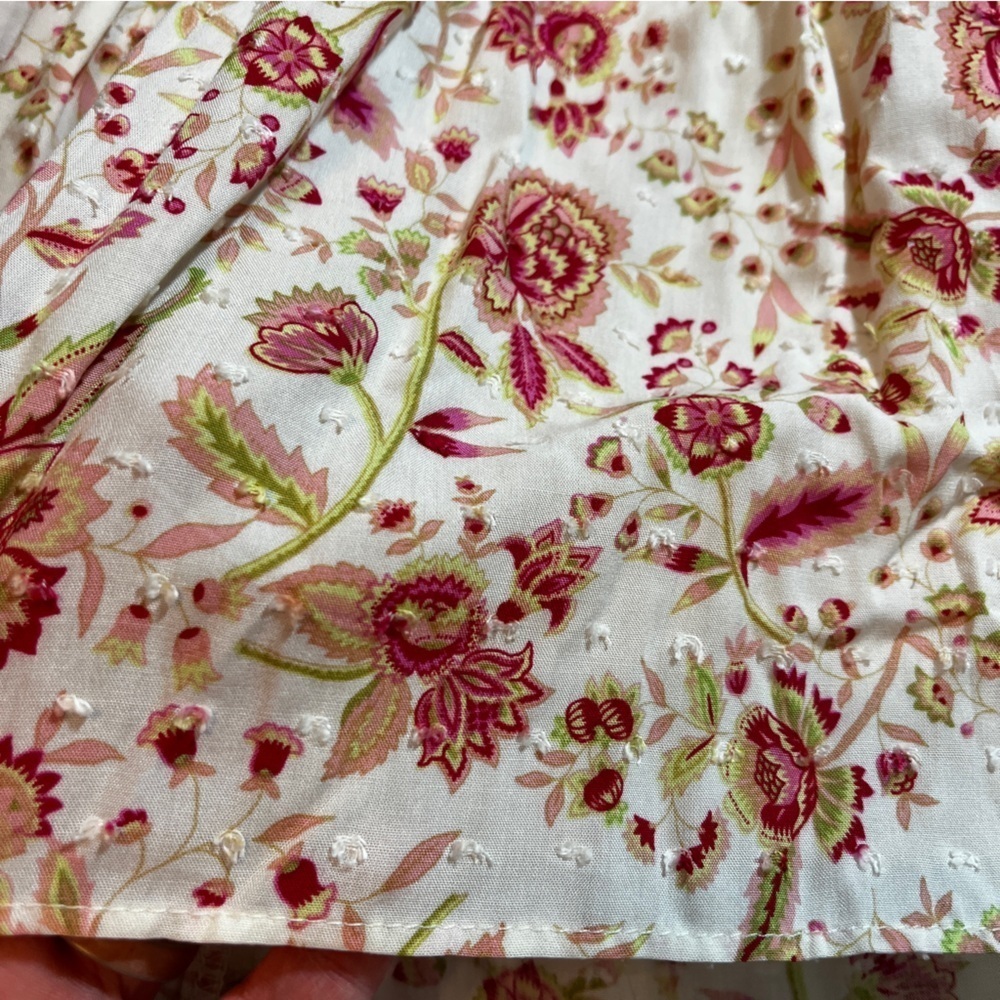 Rose & Olive Smocked Floral Sleeveless Blouse Pink & Yellow Peplum Medium Fairy - Picture 3 of 7